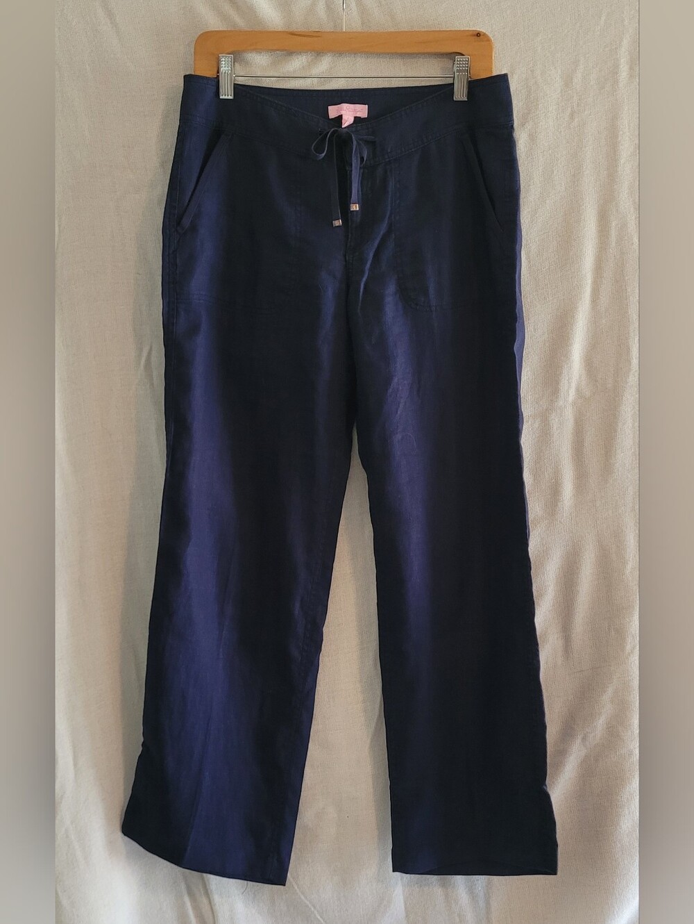 ​Lilly Pulitzer Navy Blue 100% Linen Drawstring Wide Leg Beach Pants Size 2